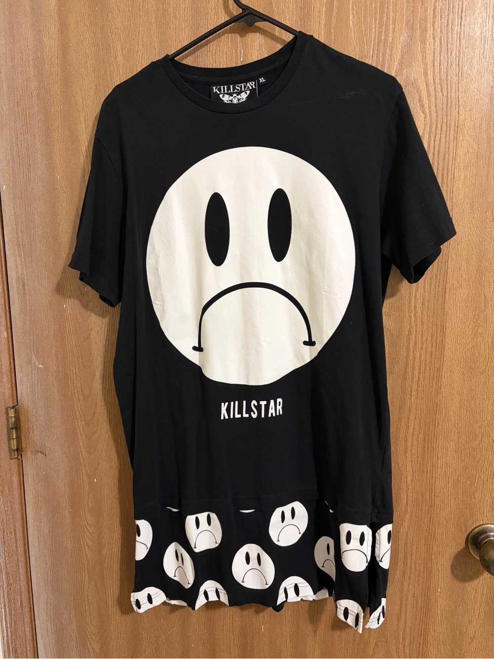 Killstar Black Tee with White Sad Face Pattern